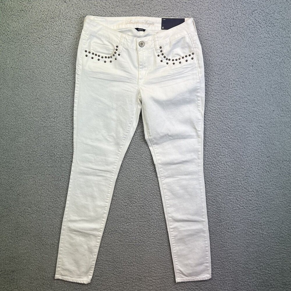 American‎ Eagle Womens Jeans White Tag Size 6 (29x31) Metal Spikes Skinny Denim